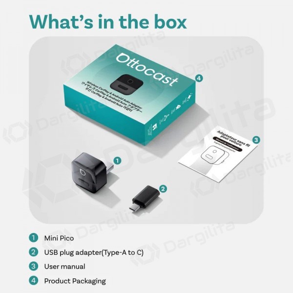 Belaidis CarPlay / Android Auto adapteris Ottocast Mini Pico CA525-T juodas