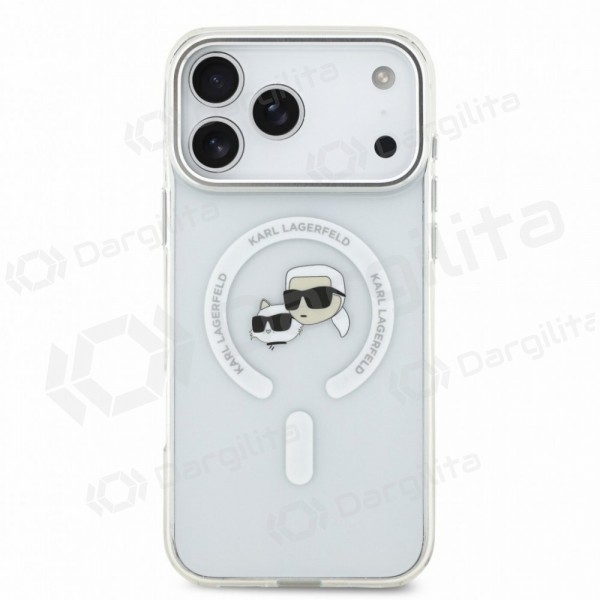 Apple iPhone 18 Pro dėklas "Karl Lagerfeld IML K&CH Heads Metal Frame MagSafe" (skaidrus)