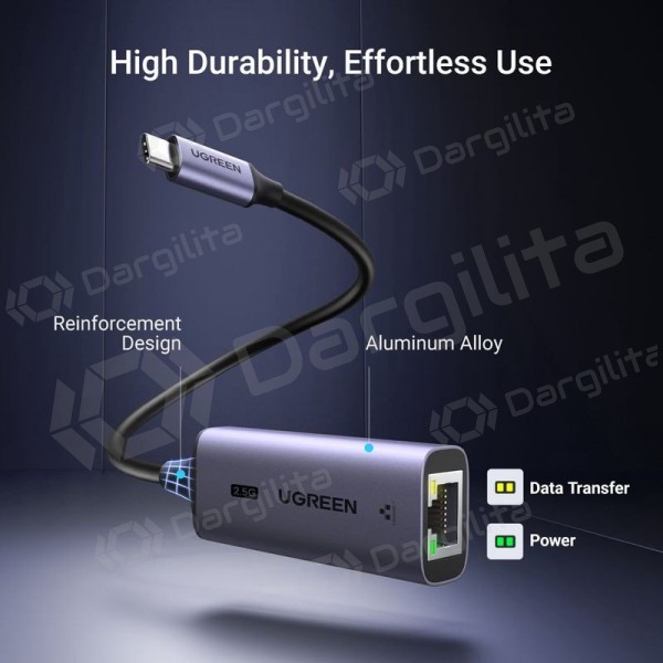USB-C adapteris Ugreen CM648 USB-C į RJ45 pilkas