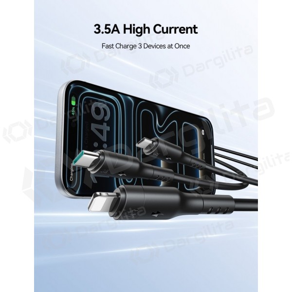 USB laidas Joyroom S-A61 USB-A į USB-C Lightning Micro USB 1.2 m įkrovimui juodas