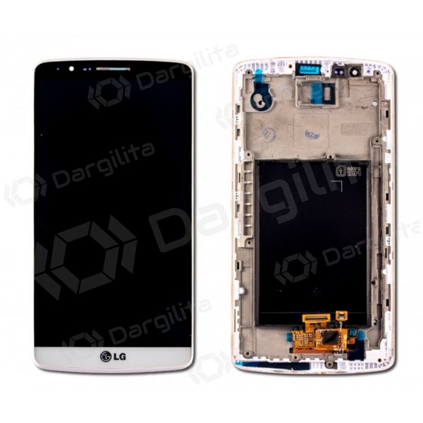 LG D855 Optimus G3 LCD ekranas su liečiamu stikliuku (su rėmeliu) (baltas) (aukšta kokybė)
