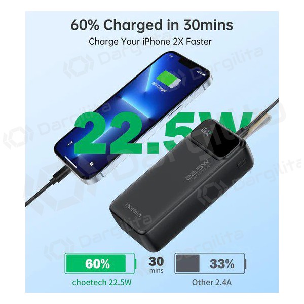 Išorinė baterija Power Bank Choetech B730 22.5W 30000mAh juoda