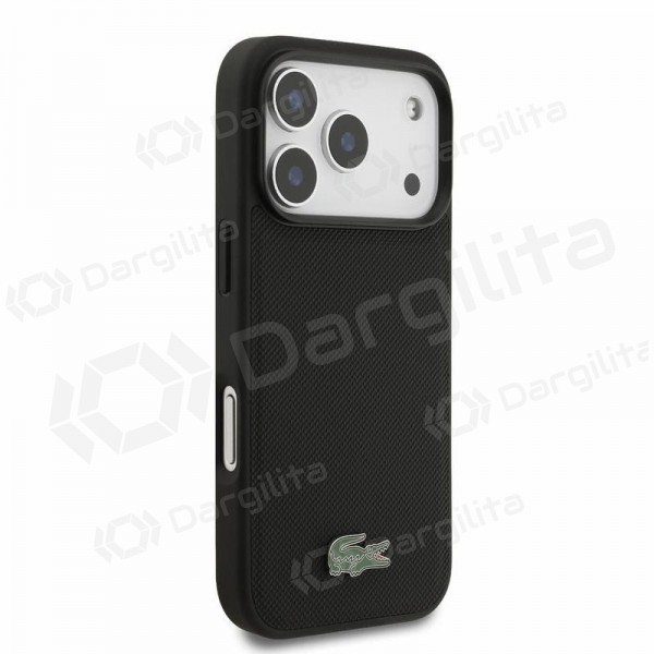 Apple iPhone 18 Pro dėklas "Lacoste PVC Iconic Petit Pique Metal Logo MagSafe" (juodas)