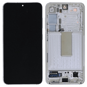 Samsung Galaxy S23 ekranas (kreminė) (su rėmeliu) (originalus)