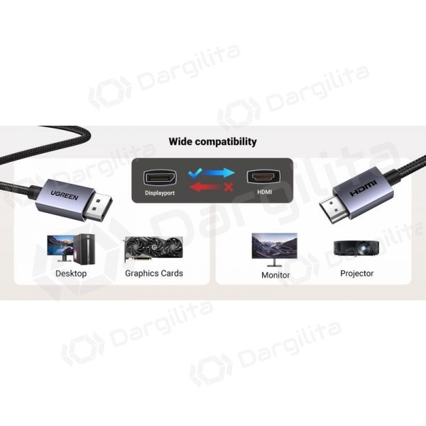 HDMI laidas Ugreen DP125 DisplayPort į HDMI 2 m 4K 30 Hz juodas