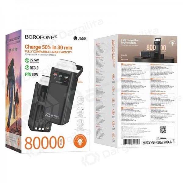 Išorinė baterija (Power Bank) Borofone BJ65B 80000 mAh 22.5 W, juoda