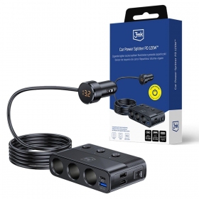 Automobilinis įkroviklis 3mk Car Power Splitter 120 W 3xUSB-A + USB-C 12V juodas