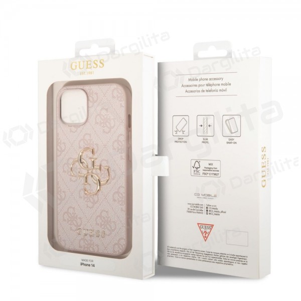 Apple iPhone 14 dėklas "Guess PU 4G Metal Logo" (rožinis)