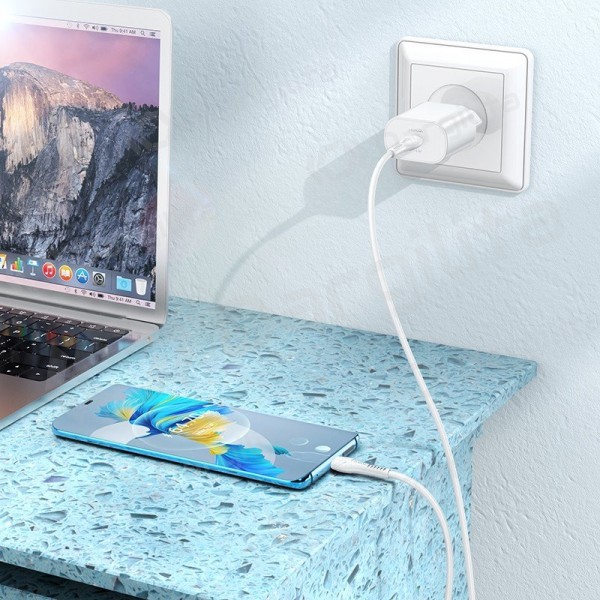 Telefono įkroviklis Hoco N22 25 W USB-C PD PPS QC USB-C + USB-C baltas