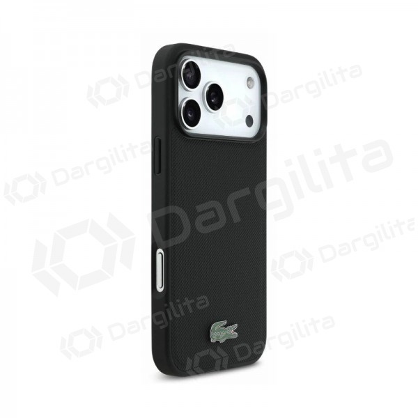 Apple iPhone 18 Pro dėklas "Lacoste PVC Petit Pique Semi Wrap Embossed MagSafe" (juodas)