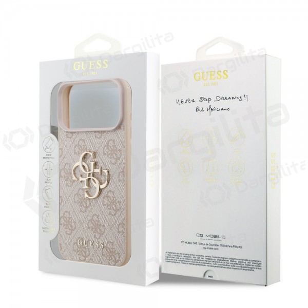 Apple iPhone 17 Pro Max dėklas "Guess PU 4G Metal Logo" (rožinis)