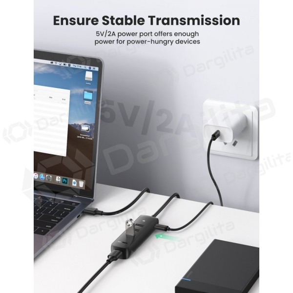 Adapteris Ugreen CM416 USB-A į 4xUSB-A 3.0 juodas
