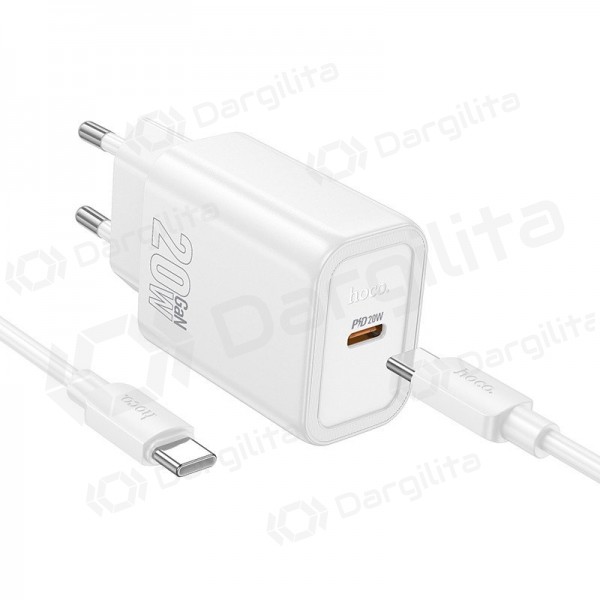 Telefono įkroviklis Hoco N60 GaN USB-C su USB-C laidu 1 m baltas