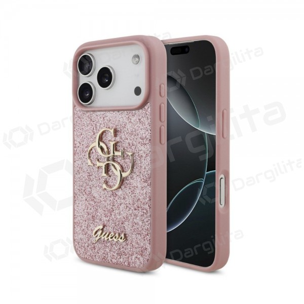 Apple iPhone 18 Pro dėklas "Guess PU Fixed Glitter 4G Metal Logo" (rožinis)