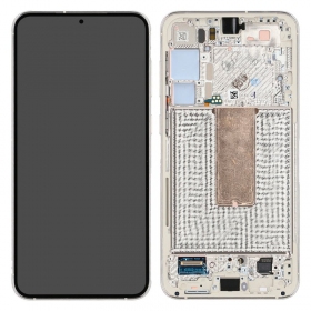 Samsung Galaxy S23+ ekranas (kreminė) (su rėmeliu) (originalus)