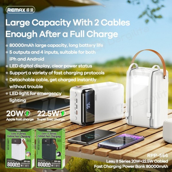 Išorinė baterija (Power Bank) Remax RPP-566 80000 mAh 22.5 W, pilka