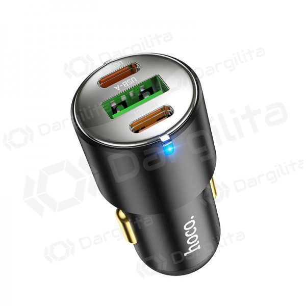 Automobilinis telefono įkroviklis Hoco NZ6 45 W PD 2x USB-C + USB-A juodas