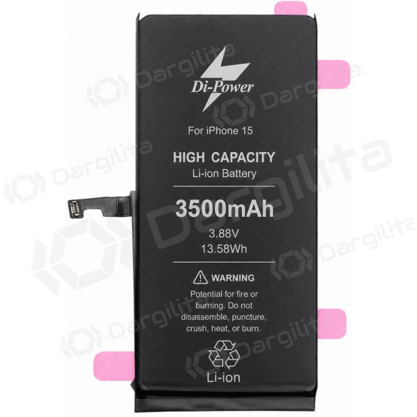 Apple iPhone 15 baterija, akumuliatorius Di-Power 3500 mAh (padidintos talpos)