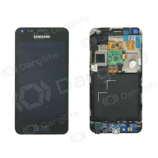 Samsung Galaxy S Advance ekranas (juodas) (su rėmeliu) (originalus)