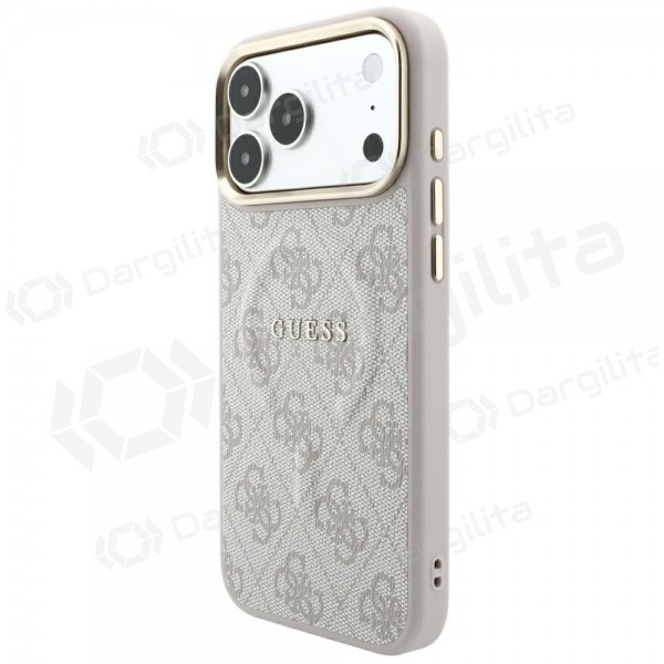 Apple iPhone 18 Pro Max dėklas "Guess PU Leather 4G Gold Frame Embossed MagSafe" (rožinis)
