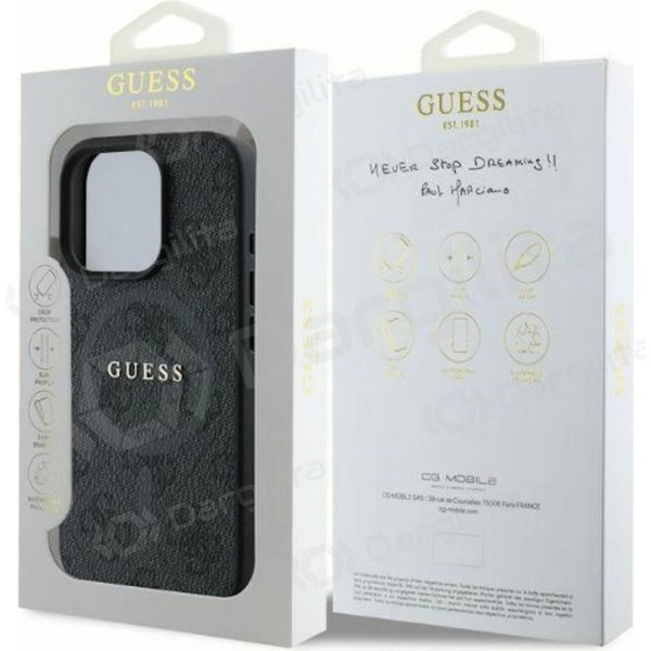 Apple iPhone 16 Pro dėklas "Guess PU Leather 4G Colored Ring MagSafe" (juodas)