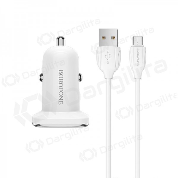 Įkroviklis automobilinis Borofone BZ12 USB + microUSB (2.4A) (baltas)
