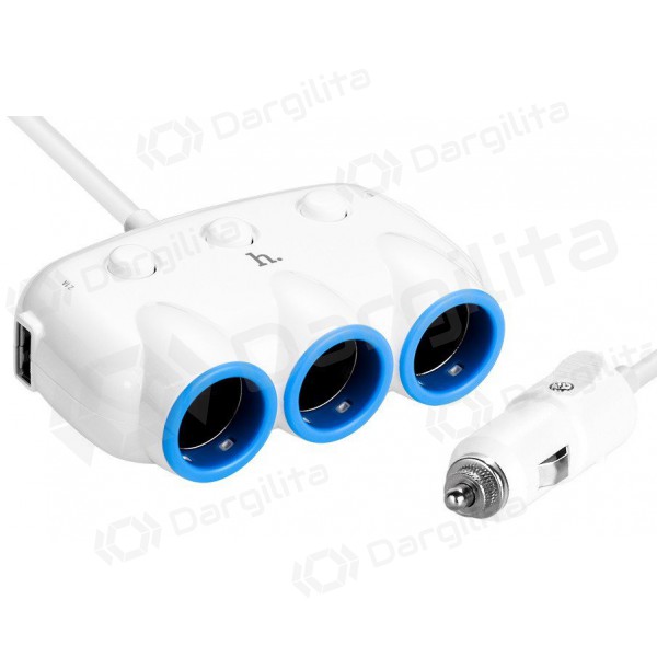 Automobilinis įkroviklis HOCO C1 TRIPLE + USB (5V 3.1A) (baltas)