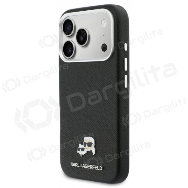 Apple iPhone 17 Pro dėklas "Karl Lagerfeld PU Karl and Choupette Heads Pins MagSafe" (juodas)