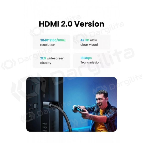 HDMI laidas Ugreen HD119 HDMI 2.0 4K 2 m ARC juodas