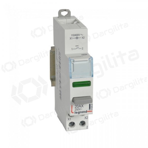Mygtukas ant DIN bėgelio su indikacijos lempute Legrand 412920 (20A 100V/1 x N0 kontaktas)