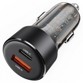 Automobilinis įkroviklis Acefast B12 60 W USB-C + USB-A juodas