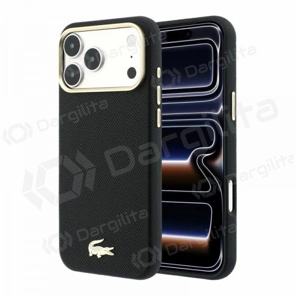 Apple iPhone 18 Pro Max dėklas "Lacoste PU Leather Champs Elysees Gold Logo MagSafe" (juodas)