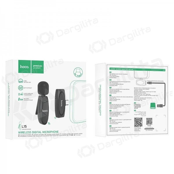 Mikrofonas telefonui Hoco L15 USB-C juodas