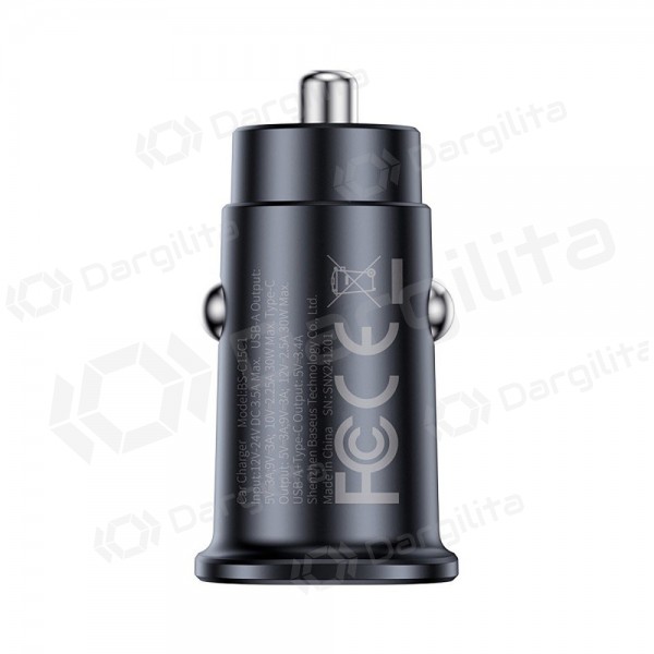 Automobilinis įkroviklis Baseus GoTrip 30 W 2xUSB-C PD QC PPS juodas