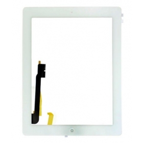 Apple iPad 4 lietimui jautrus stikliukas su HOME mygtuku ir laikikliais (baltas)