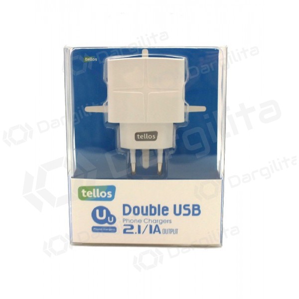Įkroviklis Tellos su USB (dual) (1A+2.1A) (baltas)