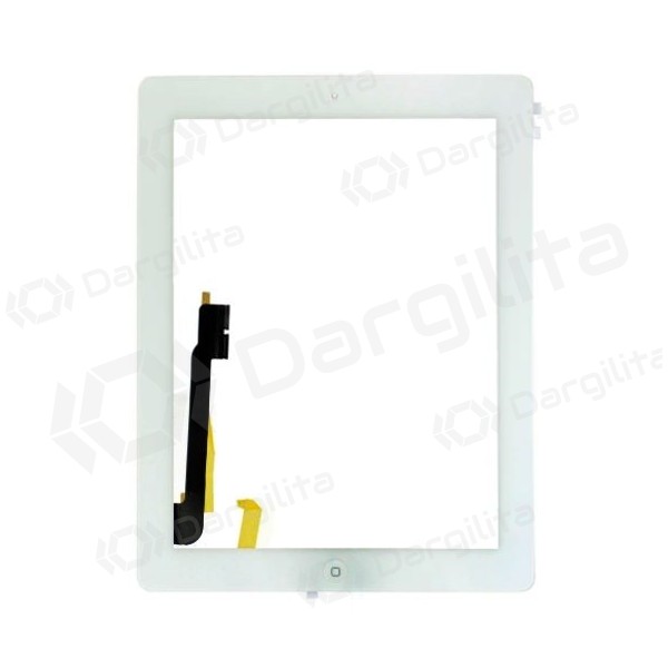 Apple iPad 3 lietimui jautrus stikliukas su HOME mygtuku ir laikikliais (baltas)