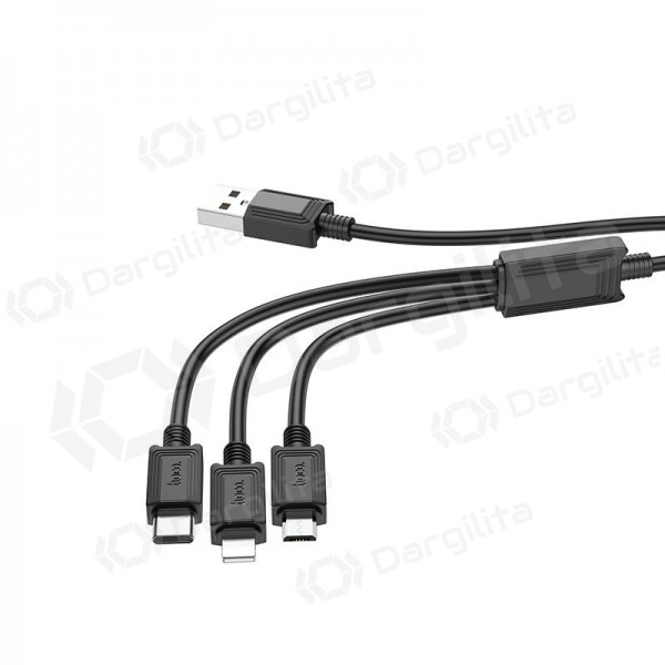 USB kabelis Hoco X74 3in1 microUSB-Lightning-Type-C 1.0m (juodas)