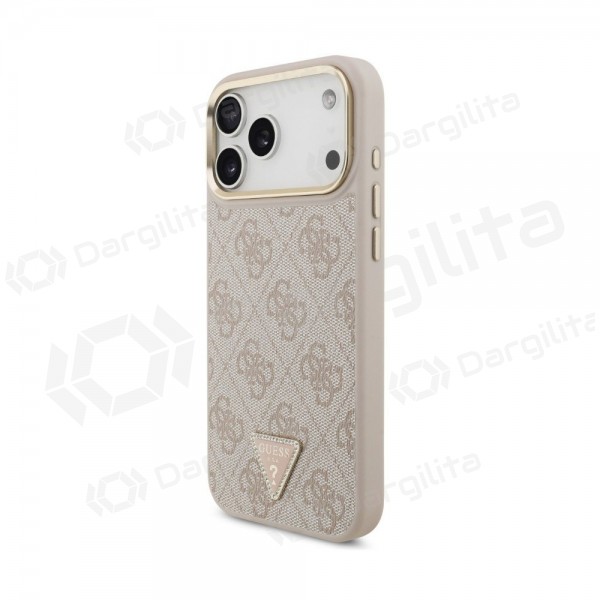 Apple iPhone 18 Pro dėklas "Guess PU Leather 4G Strass Triangle Logo Gold Frame MagSafe" (rožinis)
