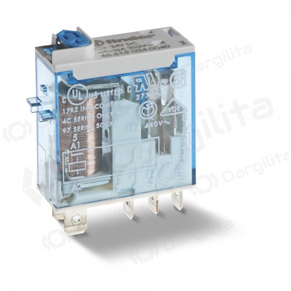 Relė 1 grupė 46 serijos Finder 466190120074 (12VDC, 16A/250VAC, TEST mygtukas, LED indikacija)