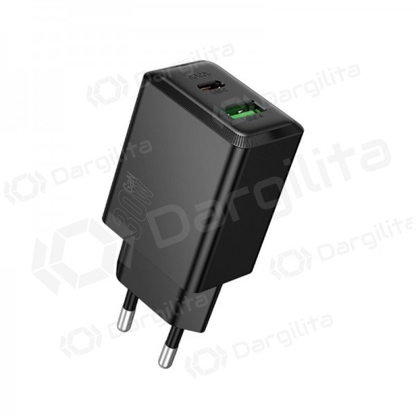 Telefono įkroviklis Hoco N71 30 W GaN USB-C + USB-A juodas