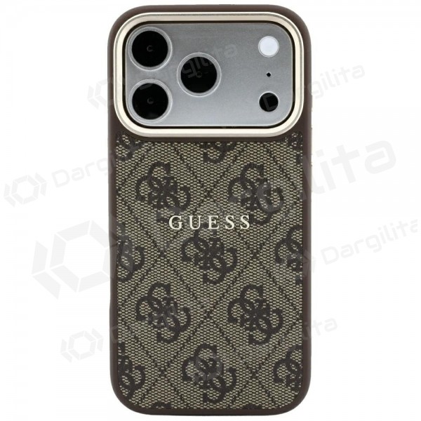 Apple iPhone 18 Pro Max dėklas "Guess PU Leather 4G Gold Frame Embossed MagSafe" (rudas)