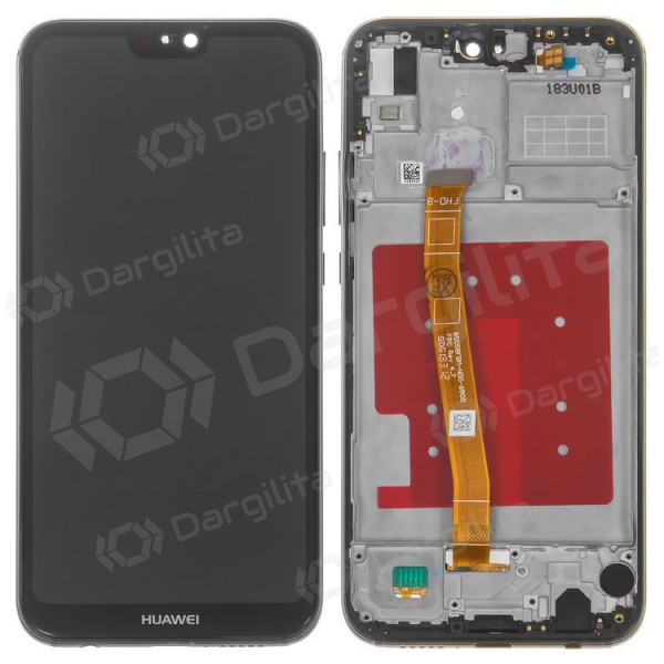Huawei P20 Lite ekranas (juodas) (su rėmeliu) (naudotas grade A, originalus)