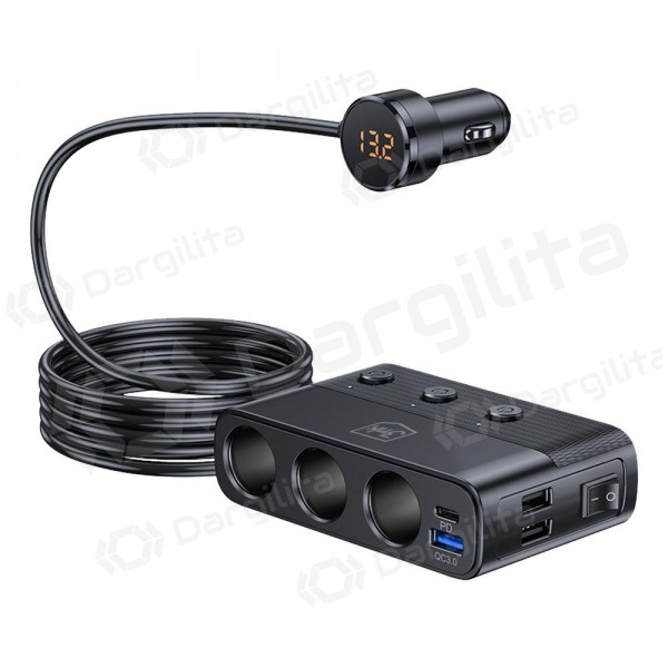 Automobilinis įkroviklis 3mk Car Power Splitter 120 W 3xUSB-A + USB-C 12V juodas