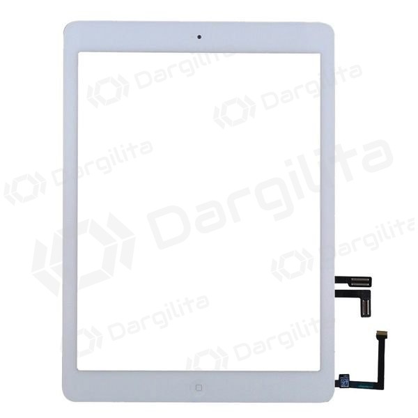 Apple iPad Air lietimui jautrus stikliukas su HOME mygtuku ir laikikliais (baltas)