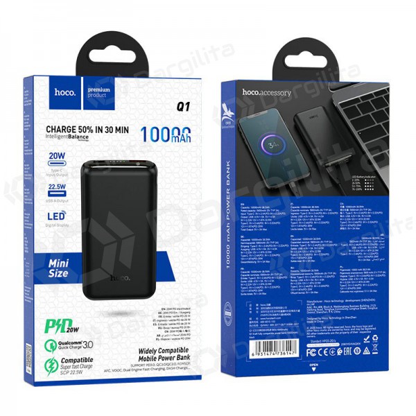 Išorinė baterija Power Bank Hoco Q1 Type-C PD 20W+Quick Charge 3.0 (3A) 10000mAh juodas Išorinė baterija Power Bank Hoco Q1 Type-C PD 20W+Quick Charge 3.0 (3A) 10000mAh juodas