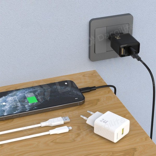 Telefono įkroviklis Dudao A23L 12 W USB-A su USB-A į Lightning laidu 1 m juodas