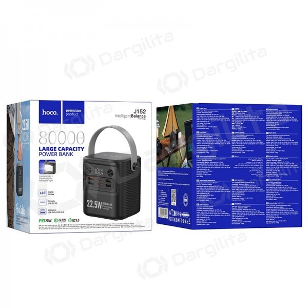 Išorinė baterija (Power Bank) Hoco J152 80000 mAh 22.5 W + PD 20 W, juoda