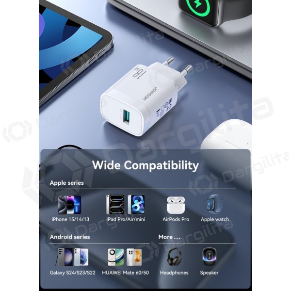 Telefono įkroviklis Joyroom JR-TF4 18 W USB-A Lightning QC PD baltas