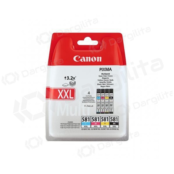 Canon CLI-581 kasečių rinkinys XXL (1998C005), juoda, žydra, purpurinė, geltona kasetė rašaliniams spausdintuvams
